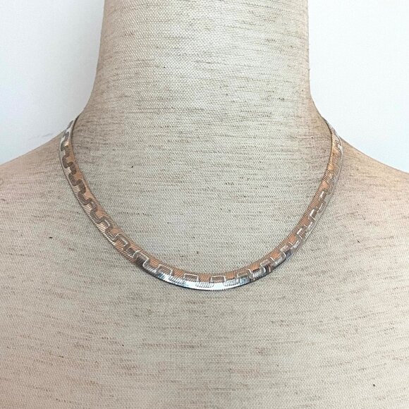 Sterling Silver 925 Italy Geometric Greek Key 6MM Herringbone Chain Necklace 16" - Picture 3 of 15